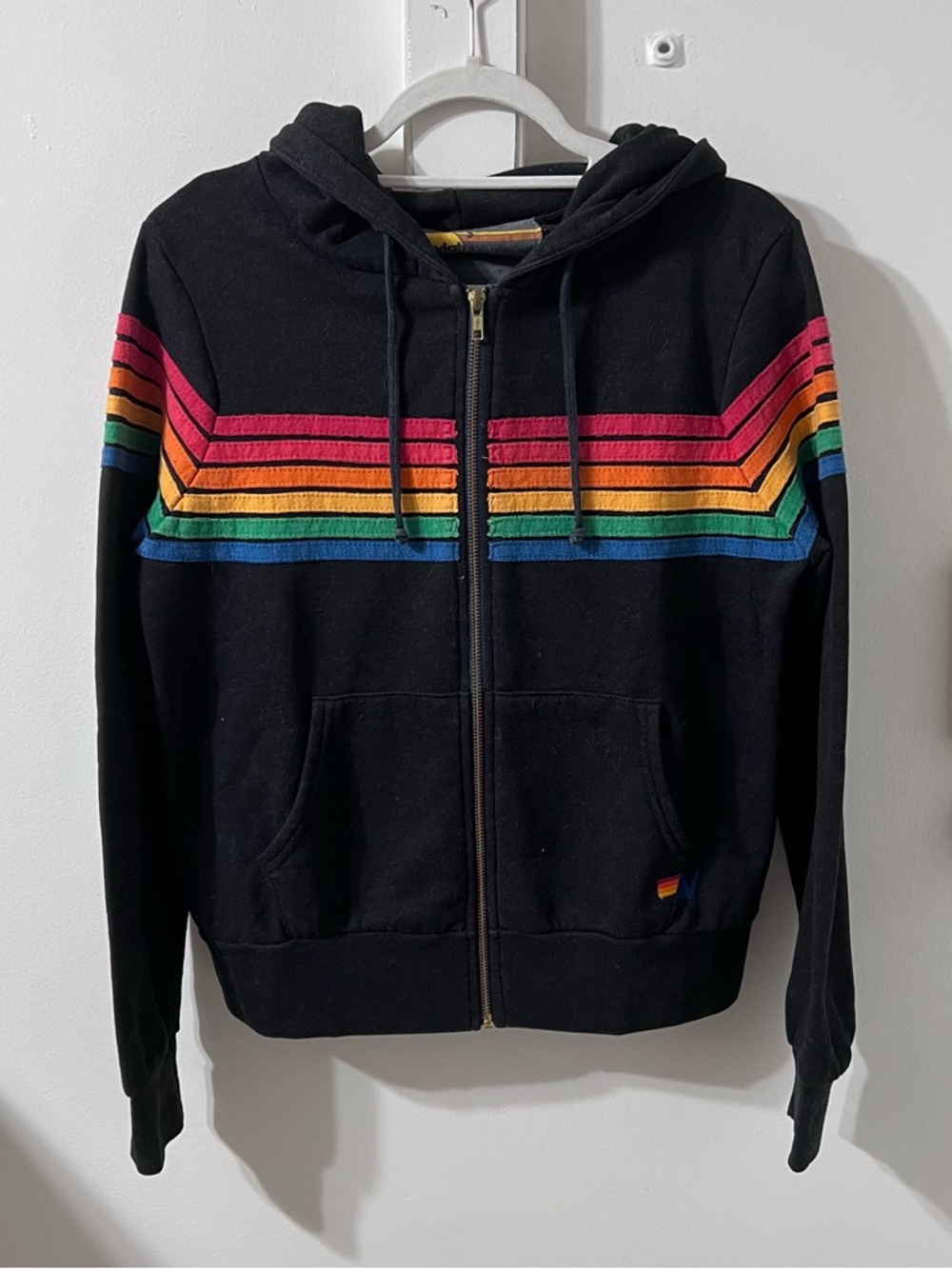 Aviator Nation 5 Stripe Zip Hoodie with Rainbow Stripe Detail